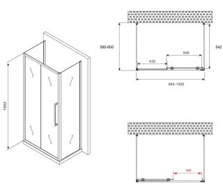 Душевой уголок ABBER Schwarzer Diamant AG30100BH-S60B-S60B 100x60см чёрный